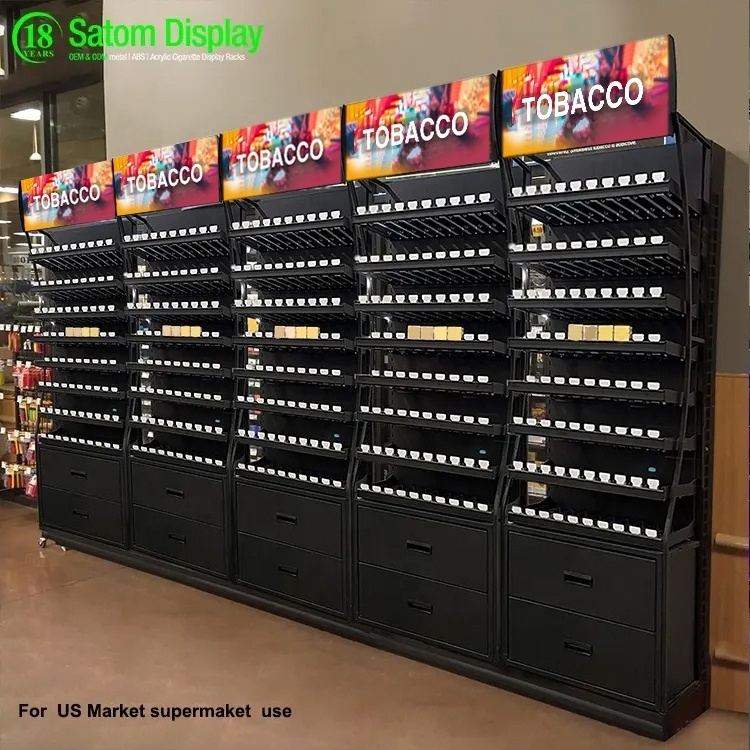 Cigarette Rack Manufacturers Used Retail Shop Led Stand Cigarette Tobacco Metal Display Rack Cabinet For Sale