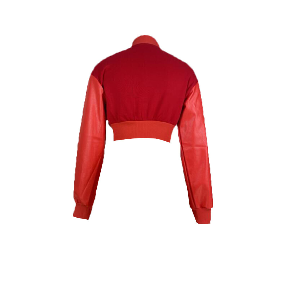 Y2K Vintage red short varsity jacket coat women fall trendy fashion streetwear sexy leather long sleeve crop varsity jacket