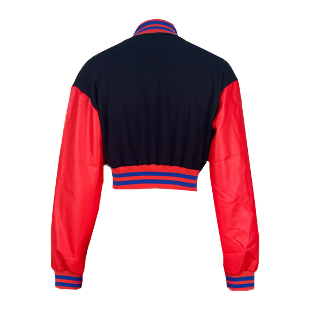 Y2K Vintage red short varsity jacket coat women fall trendy fashion streetwear sexy leather long sleeve crop varsity jacket