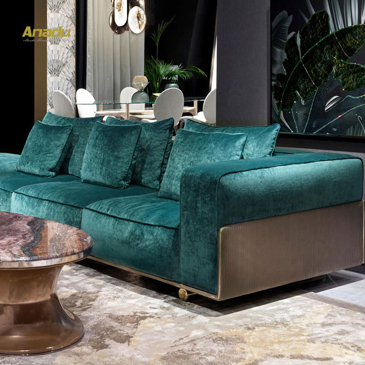 High Quality Dark green premium living room furniture lounge sofa sets Italian modern fabric velvet italy sofa