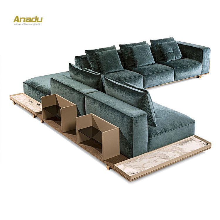 High Quality Dark green premium living room furniture lounge sofa sets Italian modern fabric velvet italy sofa