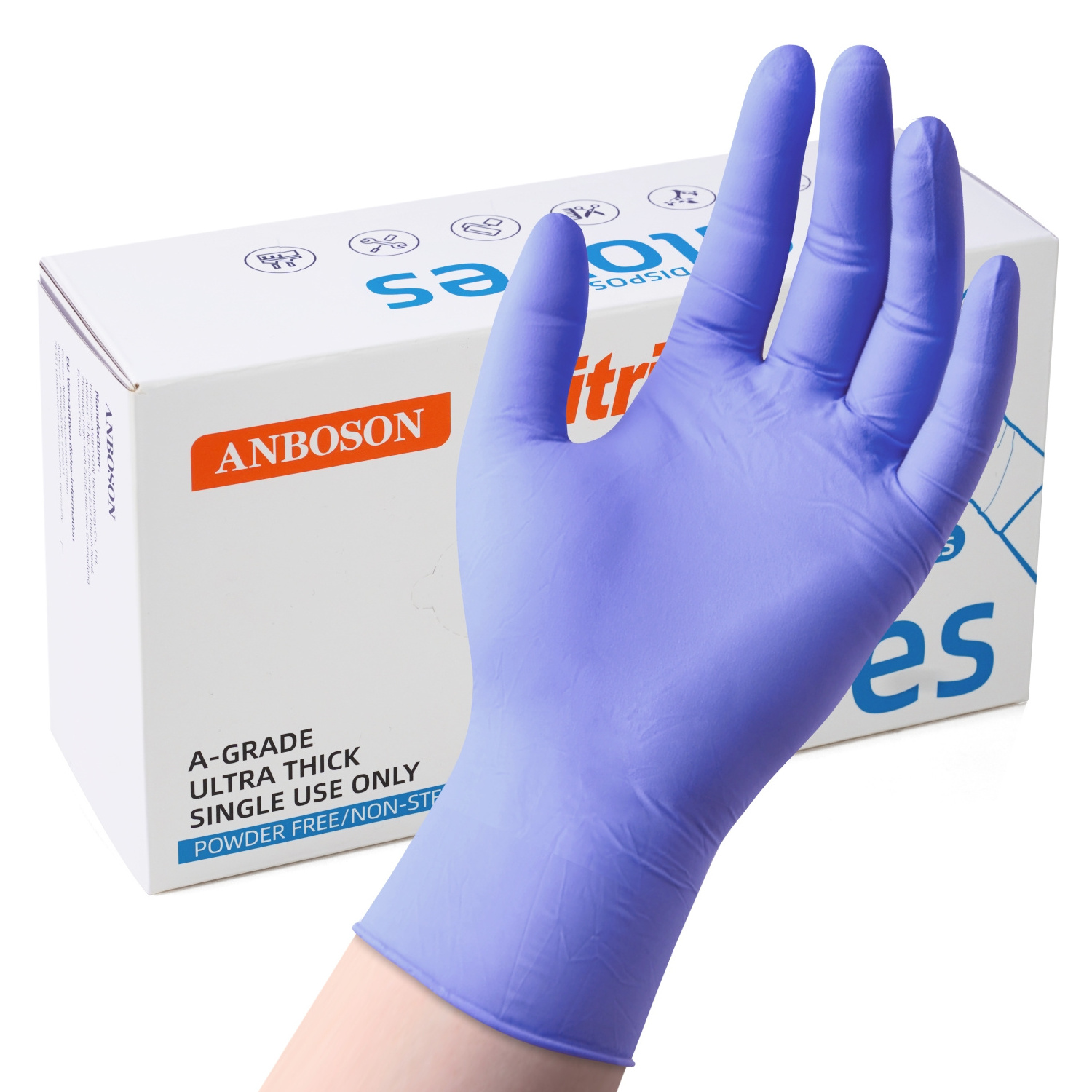 ANBOSON  Waterproof Oil Resistant Latex Free Kitchen Purple Disposable Nitrile Gloves for Cleaning Food Handling Housework