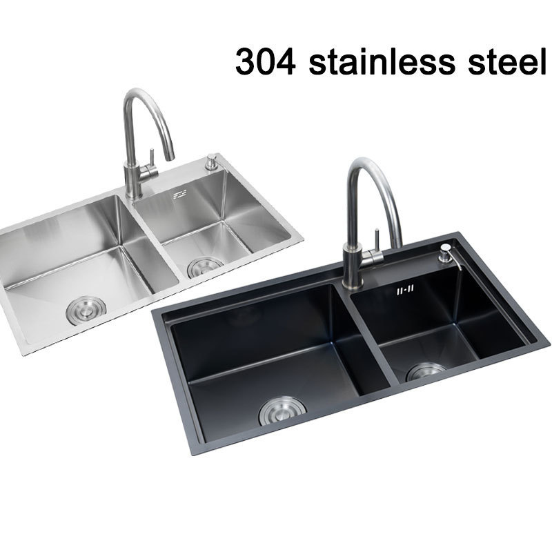 Latest Black Double Bowl Kitchen Sink Stainless Steel Luxury Nano Stepped Deep Under Mount Sink