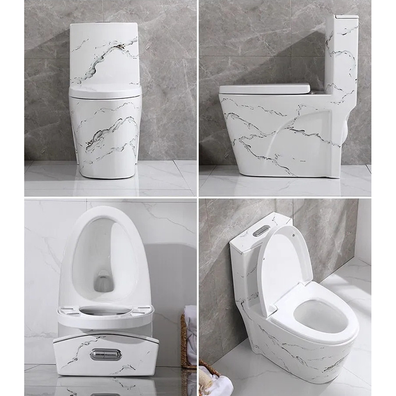 Floor Mounted Water Closet Ceramic Siphonic One Piece Toilet Bowl Bathroom Marble Colored Toilet WC