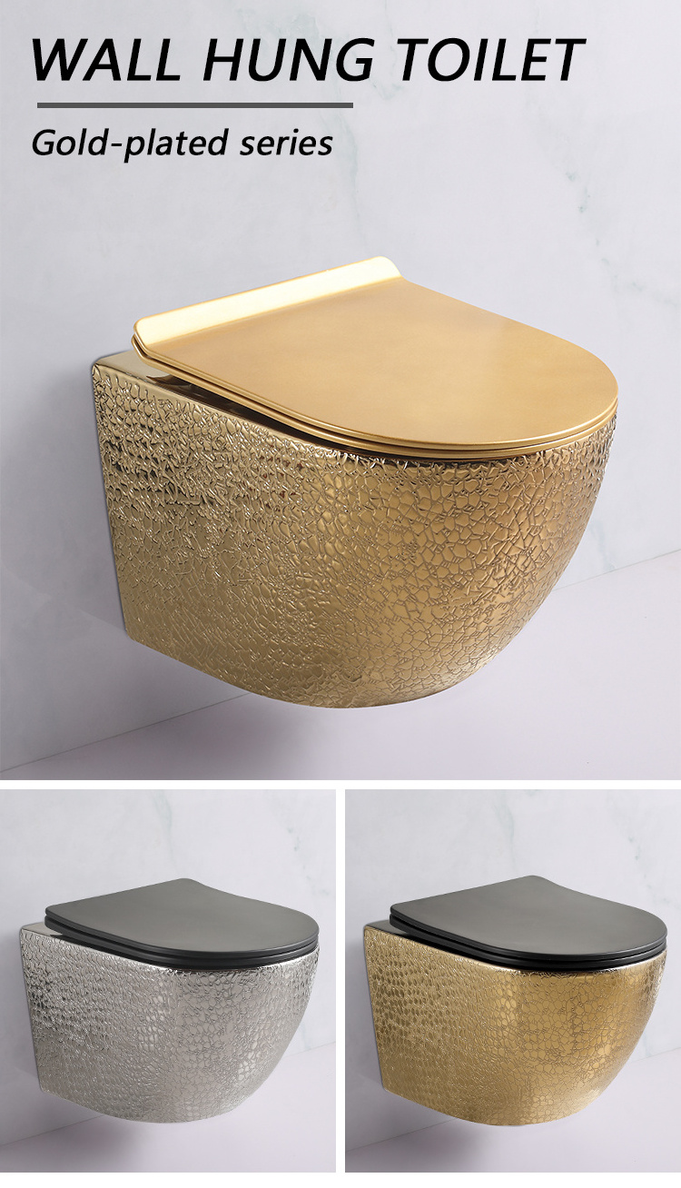 Luxury Gold Wall Hung Wc Bathroom Commode Floating Toilet Bowl Wall Mounted Ceramic Hanging Toilet