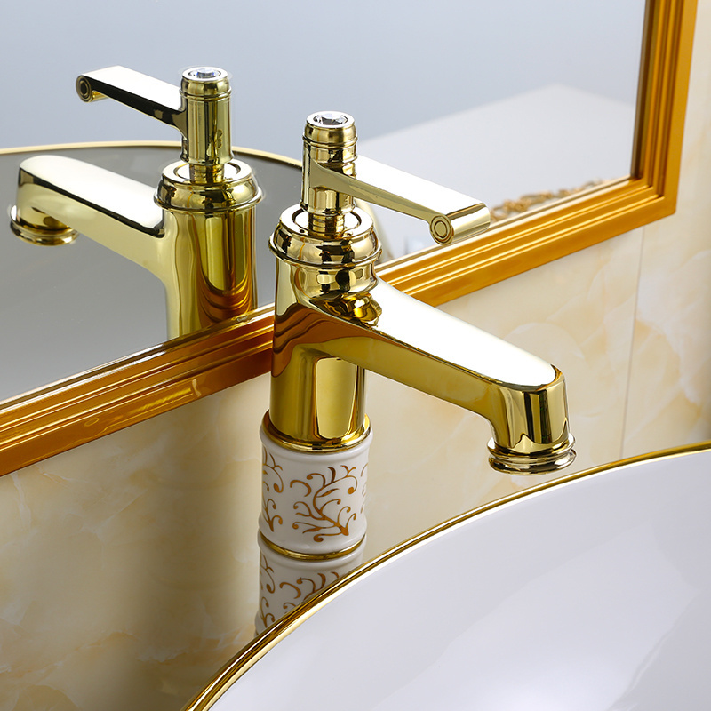 Luxury bathroom lavabo golden sink ceramic art vanity basin electroplated table top wash basin vessel sink