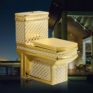 Square Shape Vaso Sanitario Gold Color Toilet Sanitarios Wc Luxury Commode Bathroom Ceramic Golden Toilet