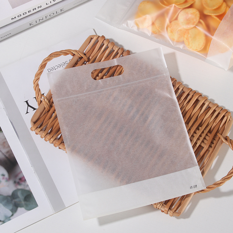 Factory wholesale clear frosted custom ziplock cookie bag Standing zipper cotton paper baking bread packaging bags