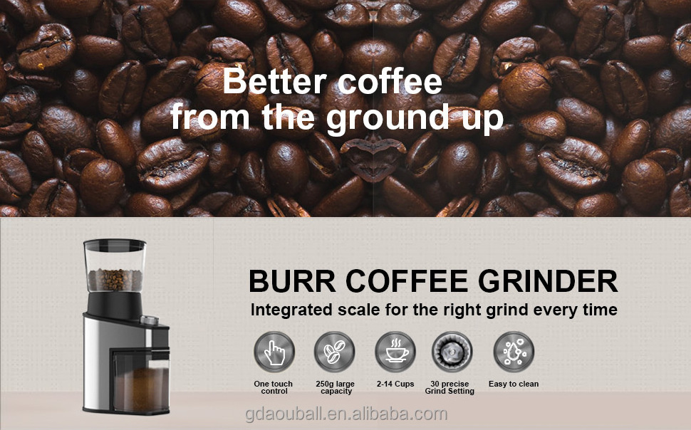 Conical Burr Espresso Coffee Grinder with 24 Grind Set Stainless Steel Electric Coffee Beans Grinder For 2-12 Cups