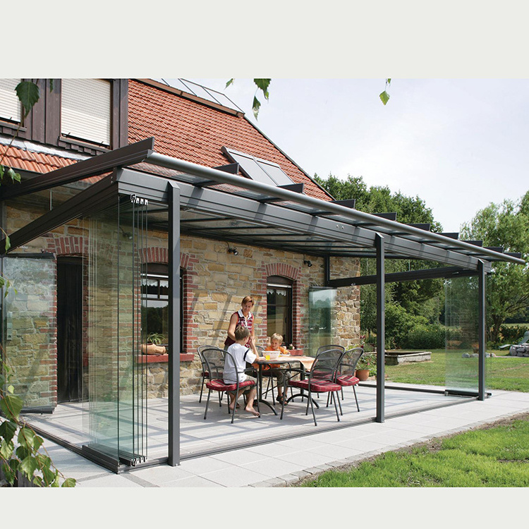 Progola Customized Aluminum Frame Retractable Awning Roof Sliding Tempered Insulated Glass Greenhouse Sunroom Houses