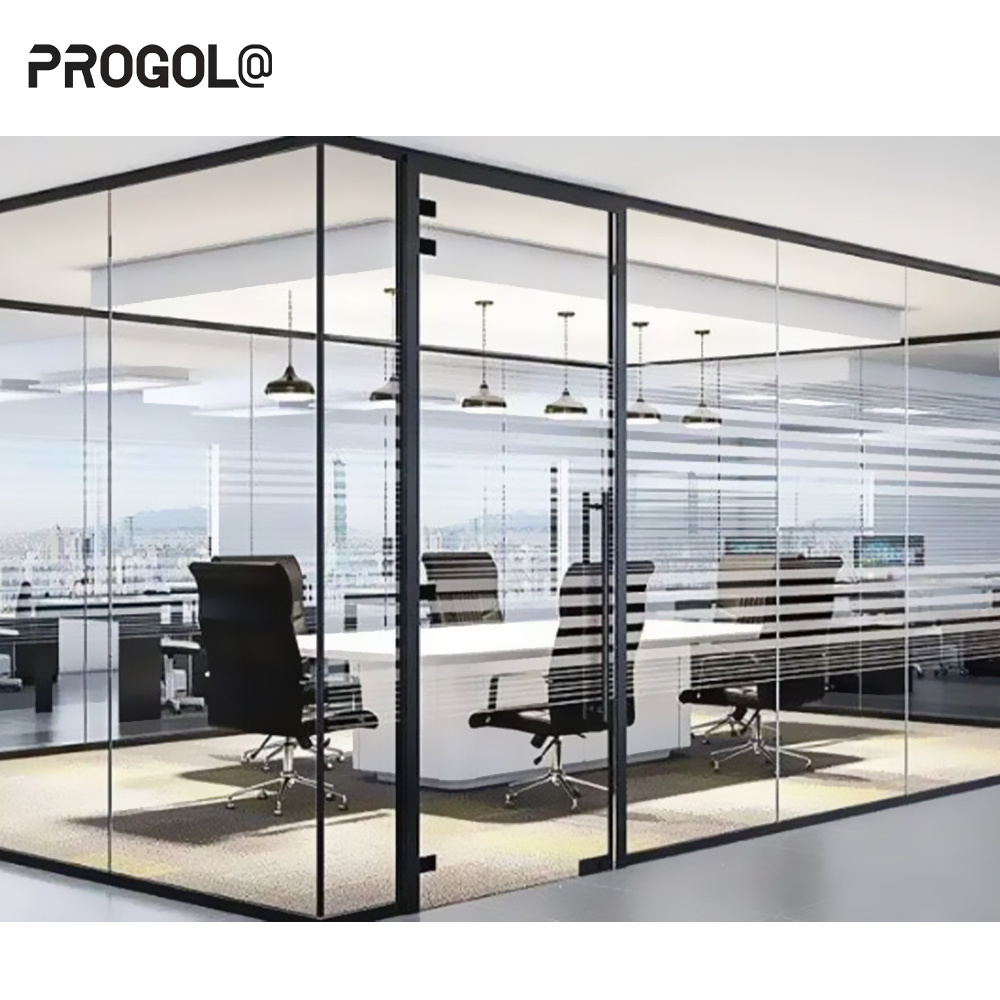 Modern modular soundproof frameless demountable tempered single or double glazing clear office aluminum glass partition wall