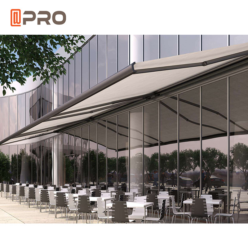 Aluminium Waterproof Cassette Electric Awnings With LED Lights Retractable Pvc Coated Awning For Sun Protection