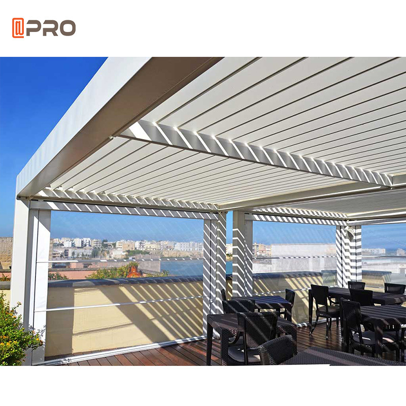 NFRC certificate 12X16 Galvanized Steel Modern Design Pergola Bioclimatique With Led Light Louvered Roof Pergola