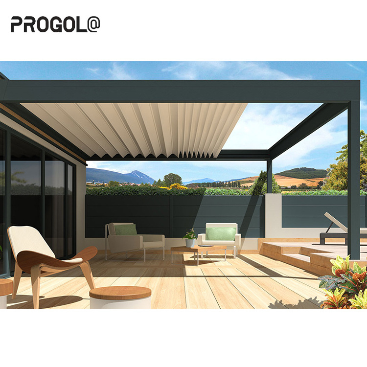 Progola Modern Gazebo Outdoor Garden Motorized Louver Louvered Shade Bioclimatic Automatic Aluminum Retractable Roof Pergola