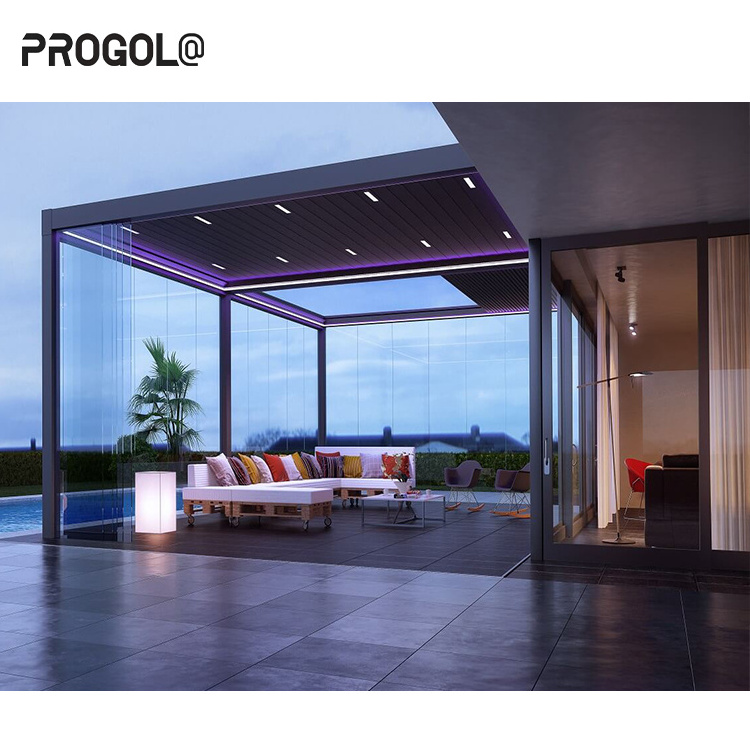 Progola Modern Gazebo Outdoor Garden Motorized Louver Louvered Shade Bioclimatic Automatic Aluminum Retractable Roof Pergola