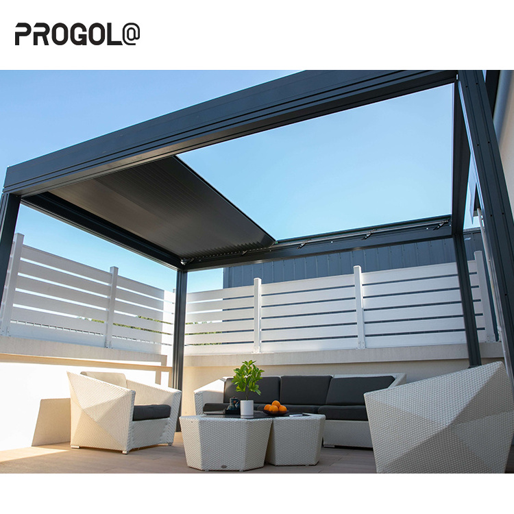 Progola Modern Gazebo Outdoor Garden Motorized Louver Louvered Shade Bioclimatic Automatic Aluminum Retractable Roof Pergola