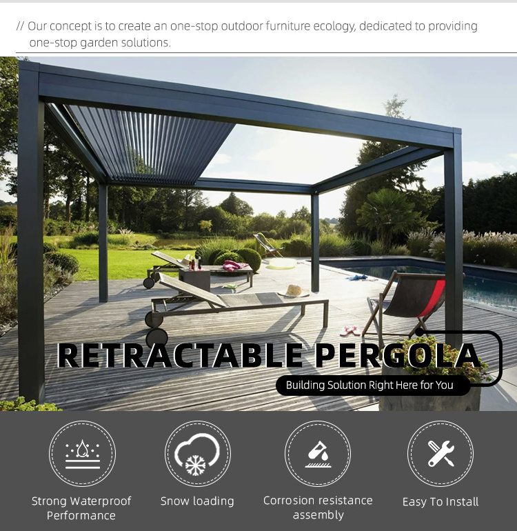 Progola Modern Gazebo Outdoor Garden Motorized Louver Louvered Shade Bioclimatic Automatic Aluminum Retractable Roof Pergola