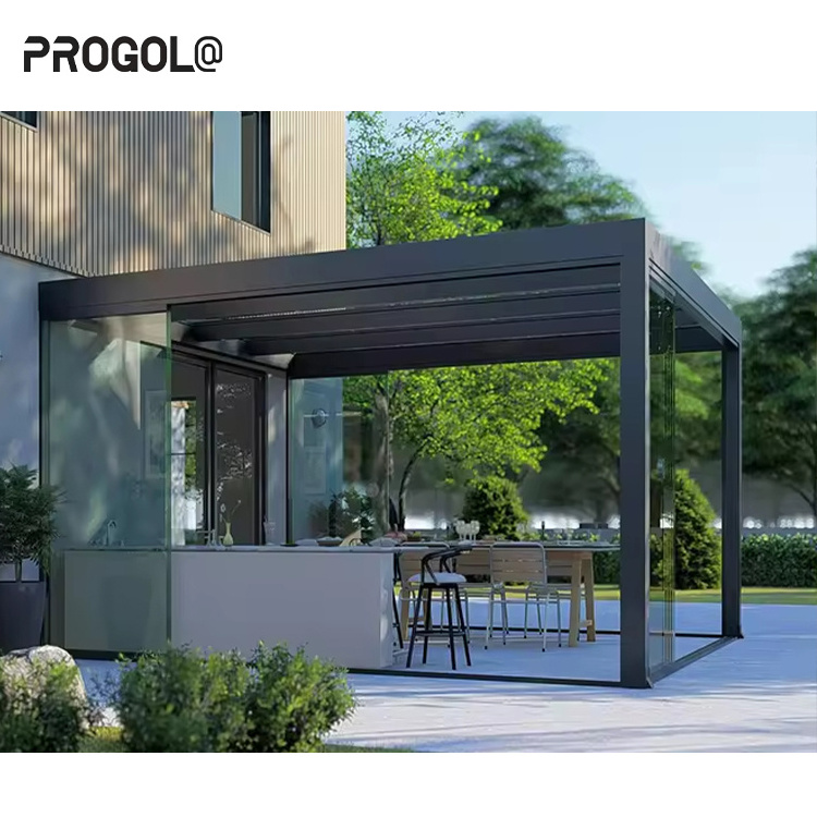 Progola Aluminium Patio Enclosure Glass House Retractable Glass Sunroom Garden Veranda With Sliding Door Sunrooms 4 Season