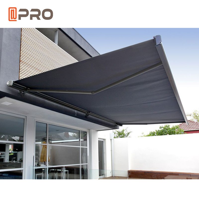 Aluminium Waterproof Cassette Electric Awnings With LED Lights Retractable Pvc Coated Awning For Sun Protection