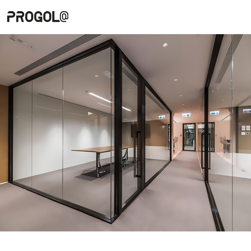 Modern modular soundproof frameless demountable tempered single or double glazing clear office aluminum glass partition wall