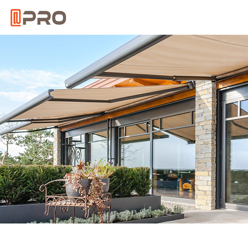 Aluminium Waterproof Cassette Electric Awnings With LED Lights Retractable Pvc Coated Awning For Sun Protection