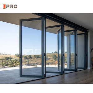 Customized Apro OEM easy installation outdoor aluminum sliding folding door price with built in blinds bifold doors