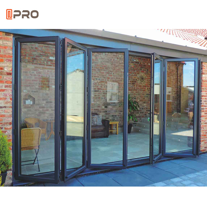 Customized 6 foot panel lowes sliding french exterior bifold door transparent aluminium bi folding door exterior Folding door