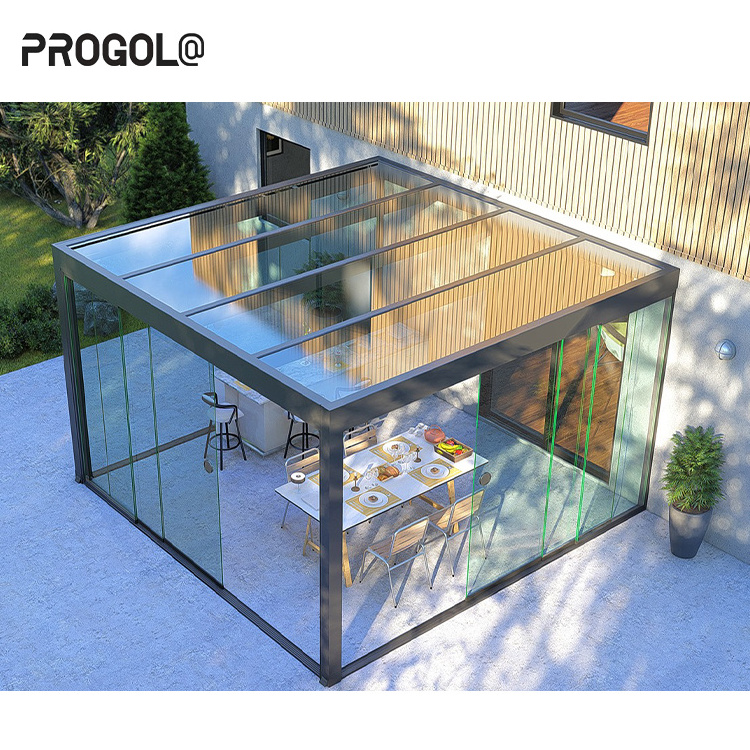 Progola Aluminium Patio Enclosure Glass House Retractable Glass Sunroom Garden Veranda With Sliding Door Sunrooms 4 Season