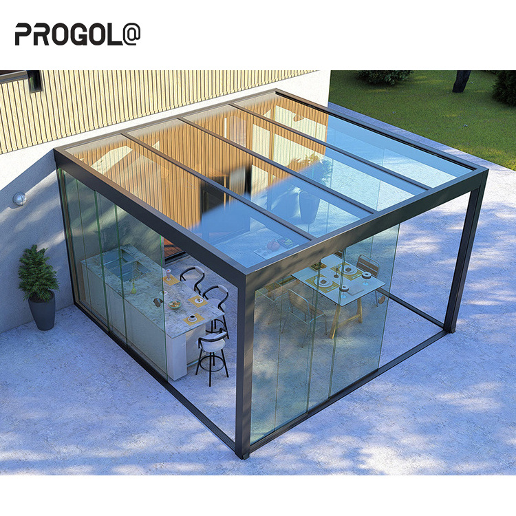 Progola Aluminium Patio Enclosure Glass House Retractable Glass Sunroom Garden Veranda With Sliding Door Sunrooms 4 Season