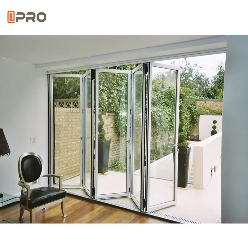 Customized Apro OEM easy installation outdoor aluminum sliding folding door price with built in blinds bifold doors