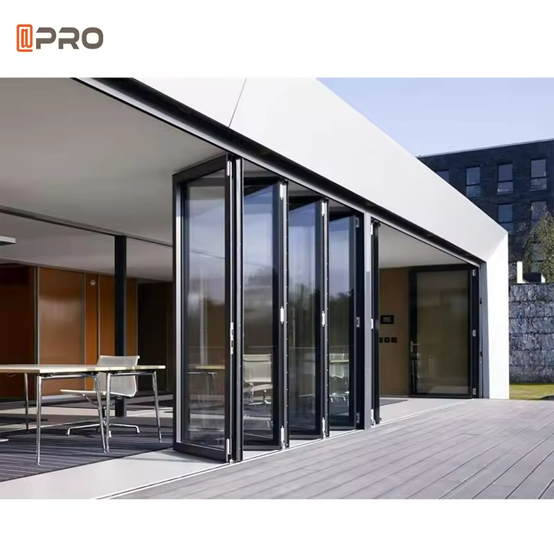 Customized Aluminium glass design patio doors for house front glass bifold door frameless exterior folding doors