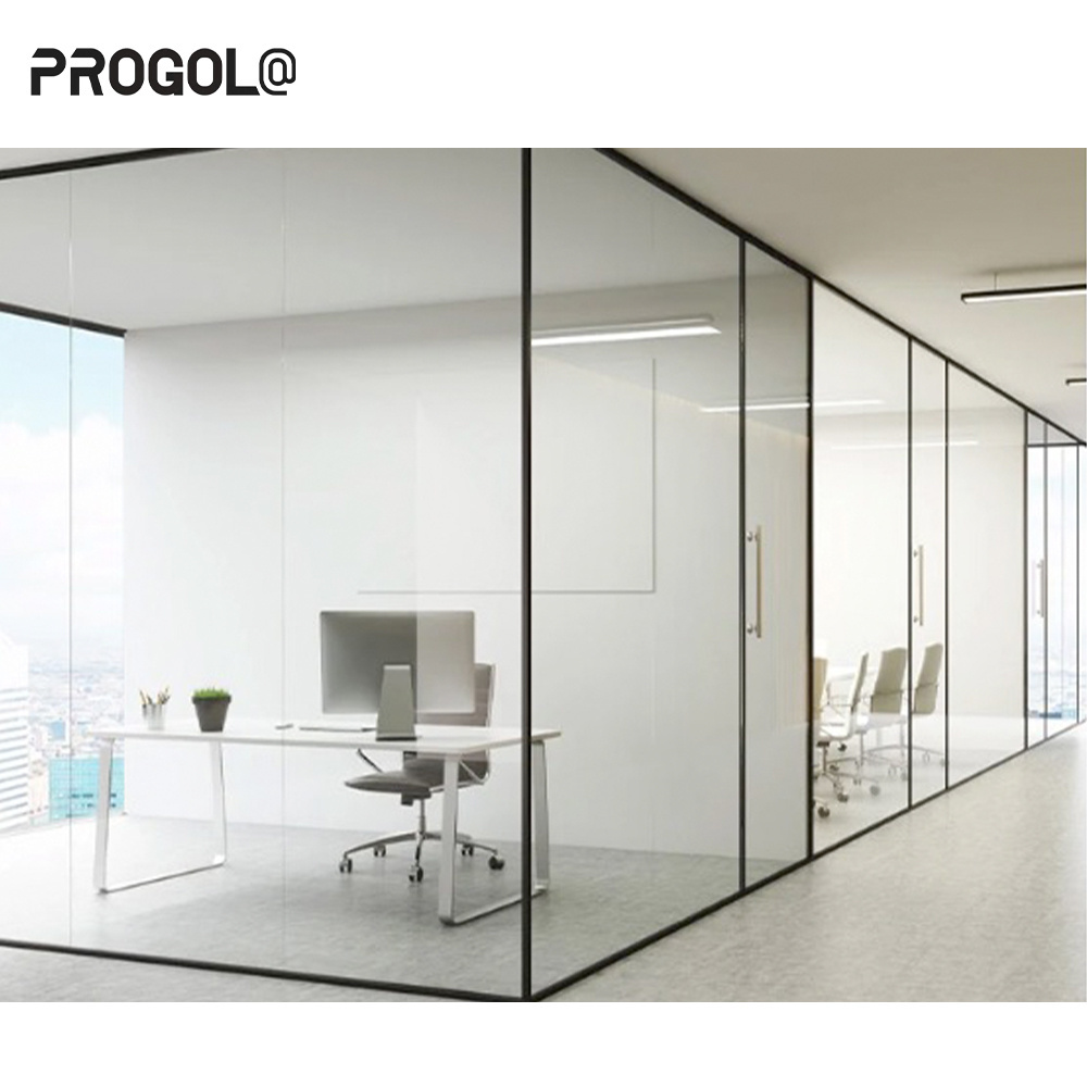 Modern modular soundproof frameless demountable tempered single or double glazing clear office aluminum glass partition wall