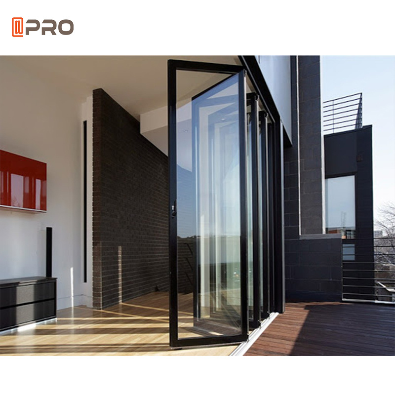 Customized Apro OEM easy installation outdoor aluminum sliding folding door price with built in blinds bifold doors