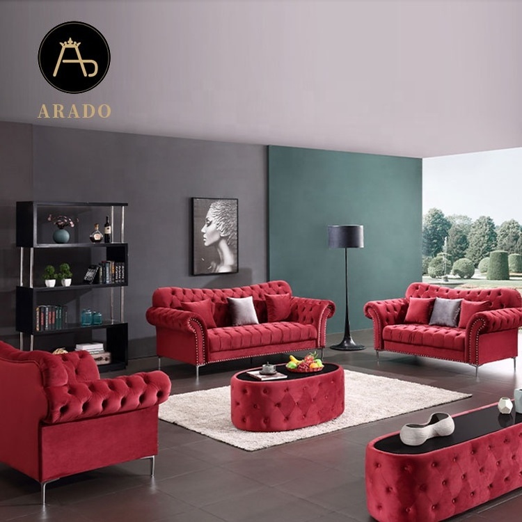 american style red sofa set 7 seater majlis sofas in living room furniture group chesterfield velvet sofa