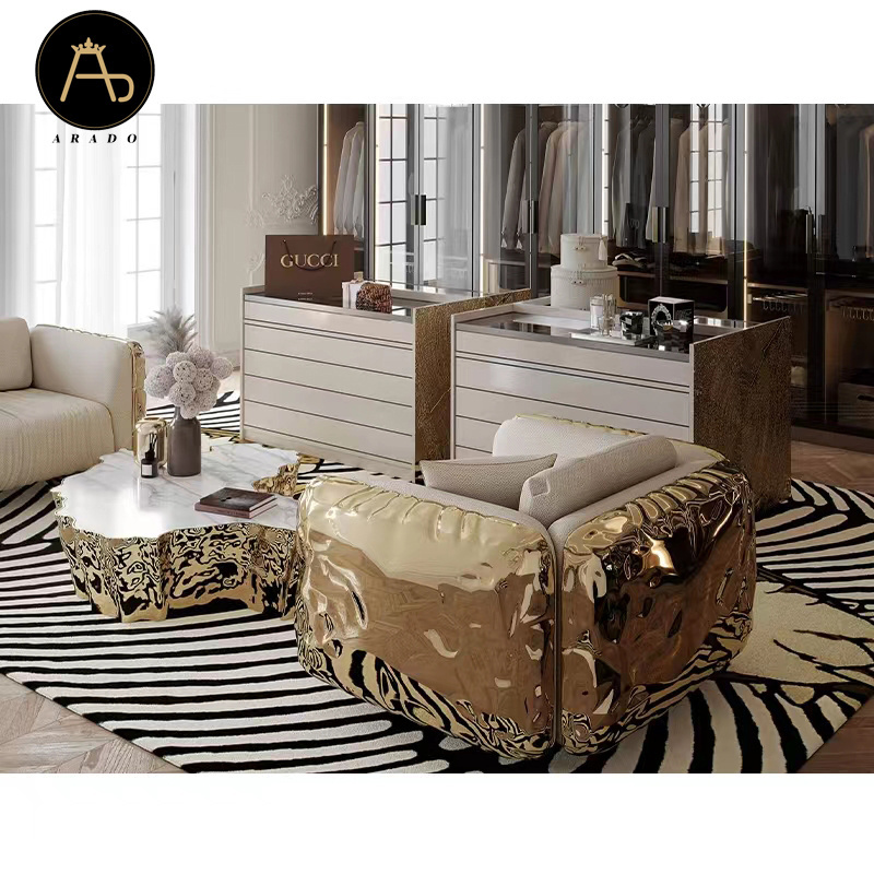 Luxury design living room gold arm luxury sofa couch fabrics velvet metal legs feet sofa set furniture genuine leather sofas