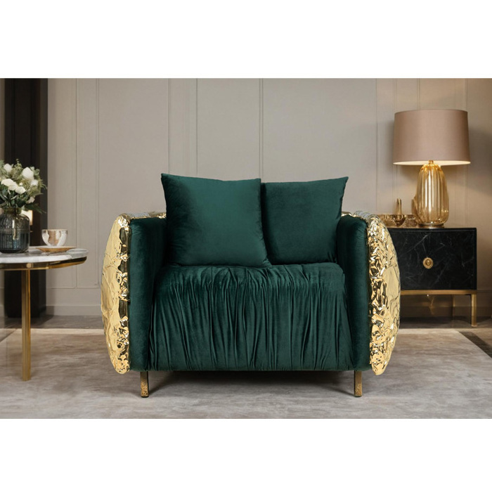 Home furniture manufacturer luxury living room green couch modern single velvet fabric  sofa