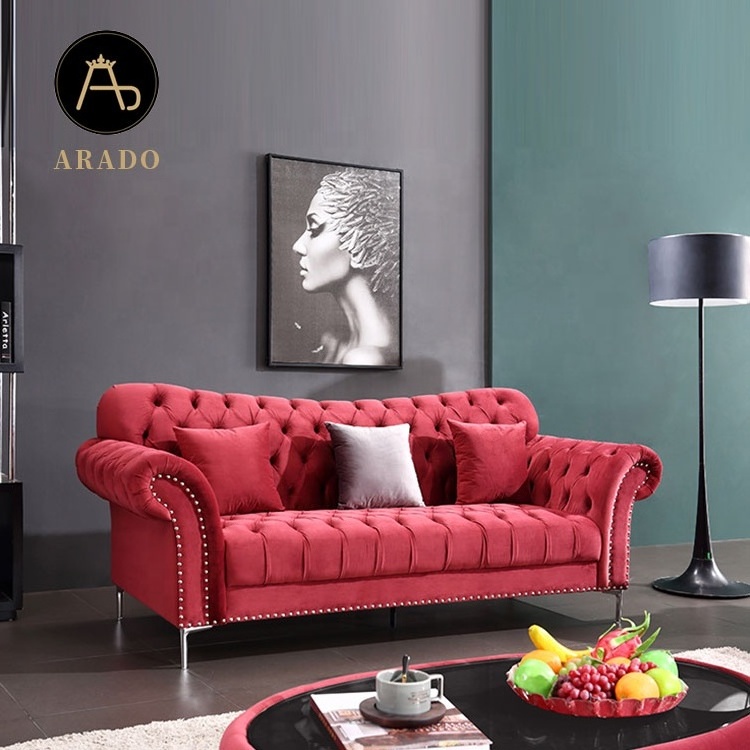 american style red sofa set 7 seater majlis sofas in living room furniture group chesterfield velvet sofa