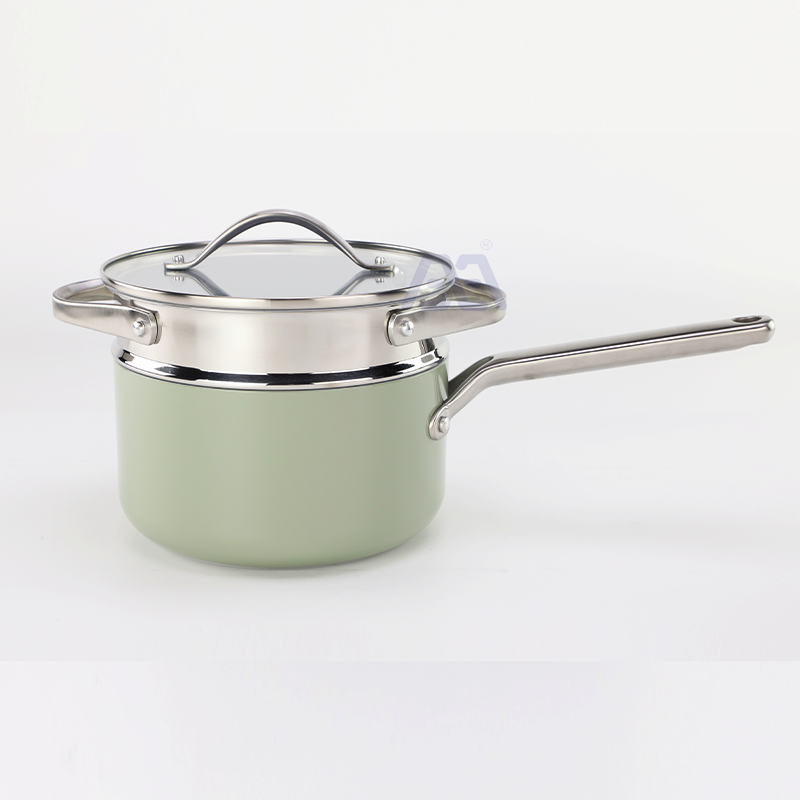 AXA Nonstick Saucepan with Lid, Ceramic Coating, 100% APEO & PFOA-Free, Small Pot with Stainless Steel Handle, Cream Green Pan