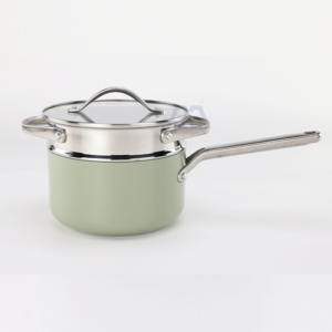 AXA Nonstick Saucepan with Lid, Ceramic Coating, 100% APEO & PFOA-Free, Small Pot with Stainless Steel Handle, Cream Green Pan