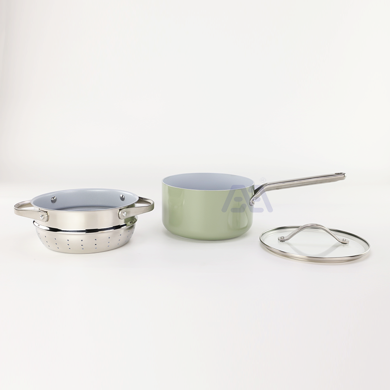 AXA Nonstick Saucepan with Lid, Ceramic Coating, 100% APEO & PFOA-Free, Small Pot with Stainless Steel Handle, Cream Green Pan