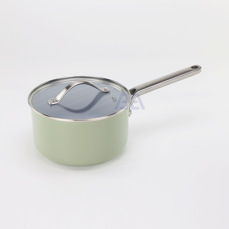 AXA Nonstick Saucepan with Lid, Ceramic Coating, 100% APEO & PFOA-Free, Small Pot with Stainless Steel Handle, Cream Green Pan