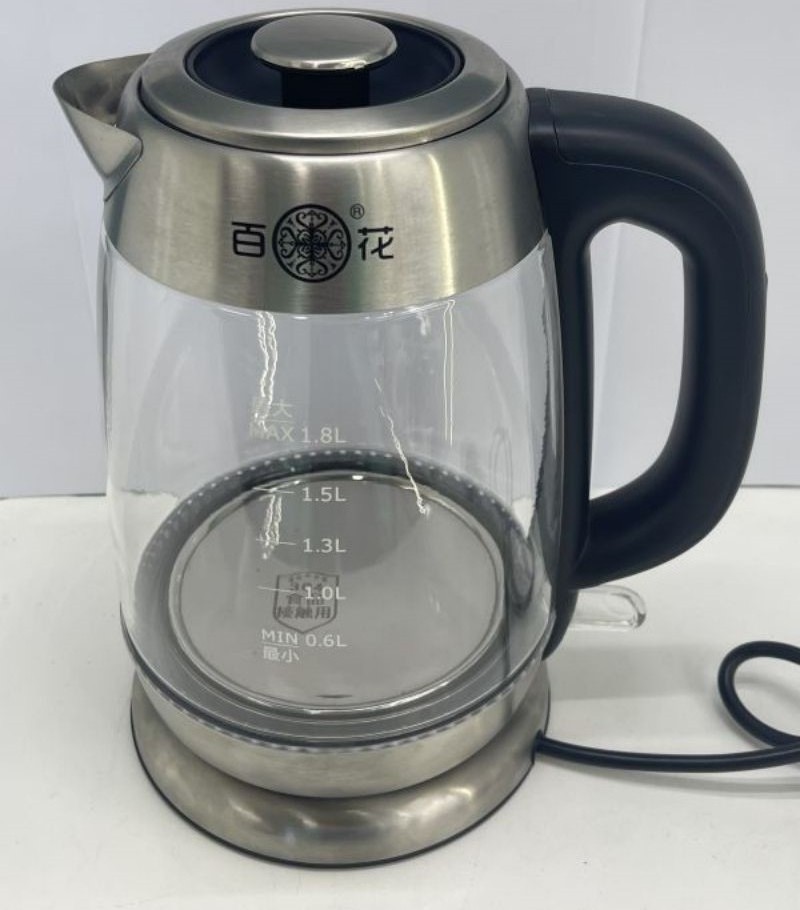 Food grade 304 stainless steel rapid boiling cordless health pot glass kettle electric 1.8l