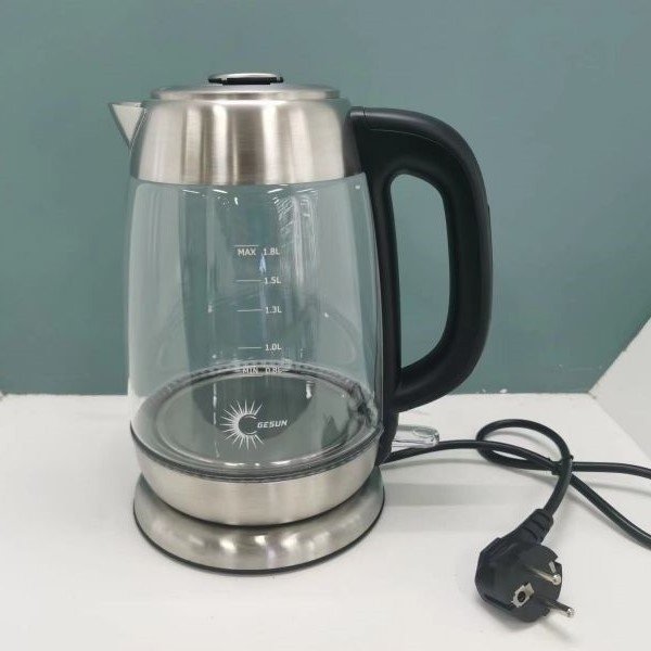 Food grade 304 stainless steel rapid boiling cordless health pot glass kettle electric 1.8l