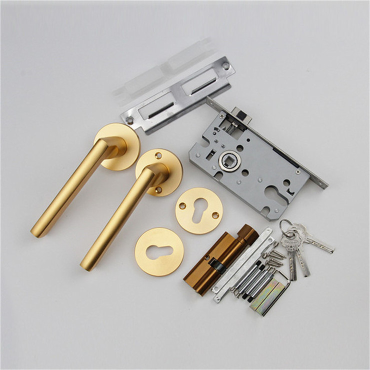 Classic Chrome Golden Lever Handles Door Tubular Lock Mortise Privacy Door Lock