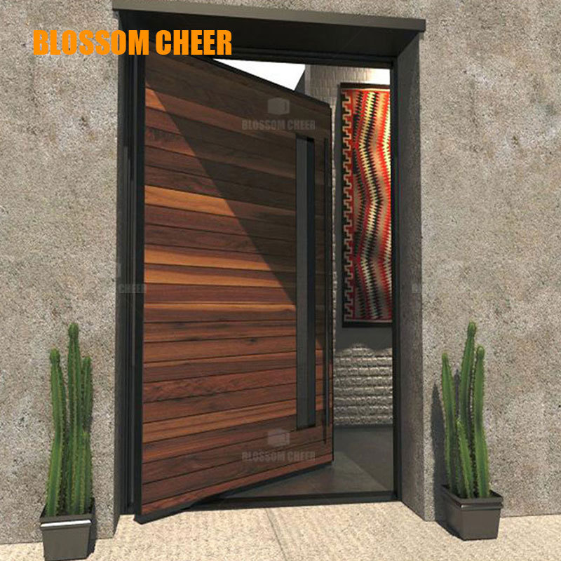 Hot Sale Pivoting Doors Main Gate Entrance Aluminum Clad Wooden Security Exterior Front Entry Modern Pivot Door For Houses