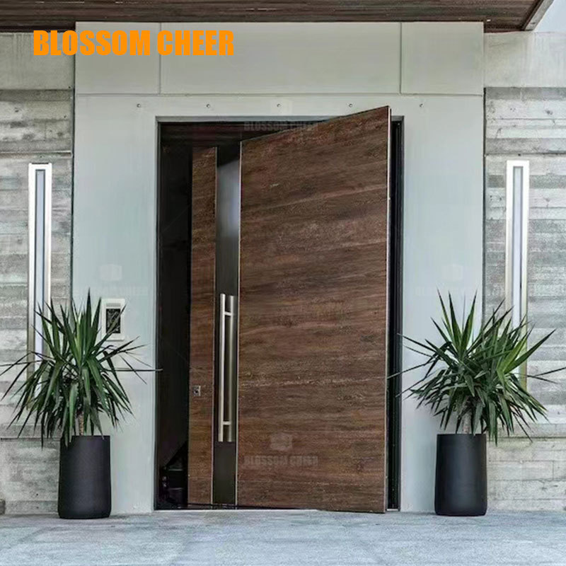 Hot Sale Pivoting Doors Main Gate Entrance Aluminum Clad Wooden Security Exterior Front Entry Modern Pivot Door For Houses