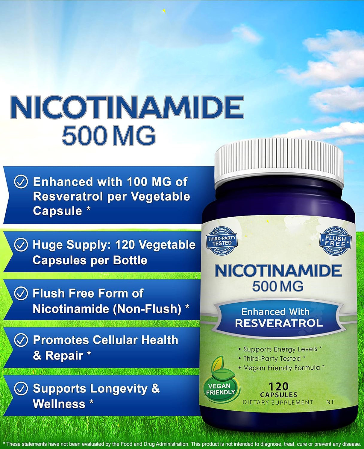 Hot Quality Nicotinamide Capsules NMN Pills with Resveratrol  Pills to Support NAD, Skin Cell Health & Energy 120 counts