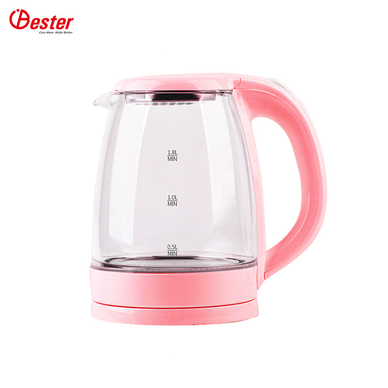 OEM color design kettle glass housing tea maker kettle 1.8Lelectric kettle glass