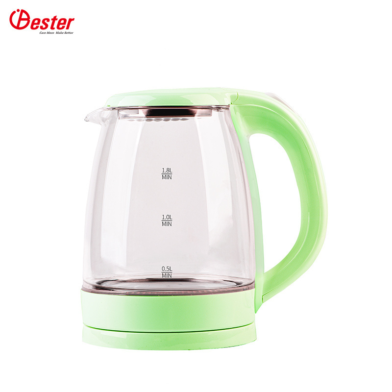 OEM color design kettle glass housing tea maker kettle 1.8Lelectric kettle glass