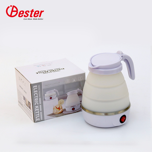 White 600ml Travel foldable kettle Mini Folding Electric Collapsible Silicone Outdoor Portable Kettle